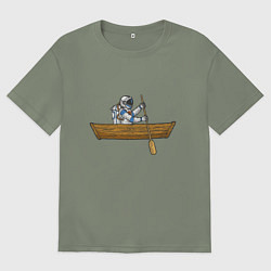 Футболка оверсайз женская Космонавт в лодке, цвет: авокадо