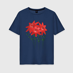 Женская футболка оверсайз Flowers red