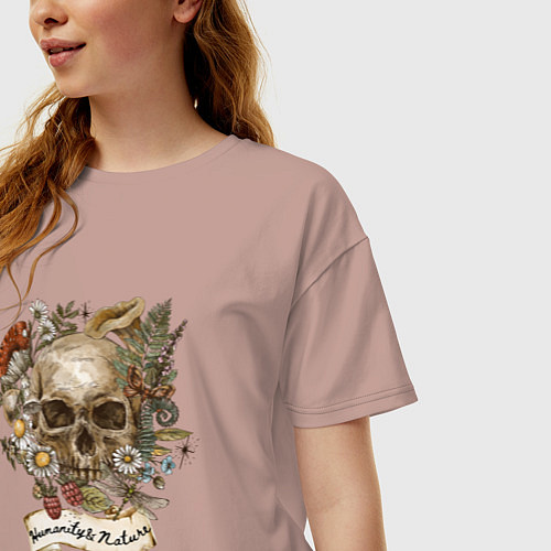 Женская футболка оверсайз Humanity Nature Череп цветы растения природа челов / Пыльно-розовый – фото 3
