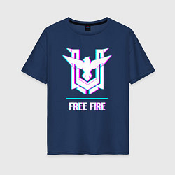 Футболка оверсайз женская Free Fire в стиле Glitch Баги Графики, цвет: тёмно-синий