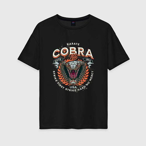 Женская футболка оверсайз Кобра Кай - логотип с Коброй Cobra Kai Logo / Черный – фото 1