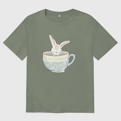 Футболка оверсайз женская Кролик в чашке, цвет: авокадо