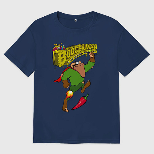 Женская футболка оверсайз Boogerman - red pepper fly / Тёмно-синий – фото 1