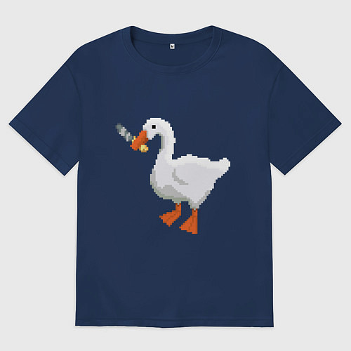 Женская футболка оверсайз Гусь с ножом опасный , PixelArt / Тёмно-синий – фото 1