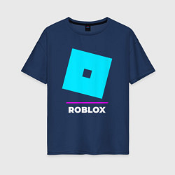 Футболка оверсайз женская Символ Roblox в неоновых цветах, цвет: тёмно-синий