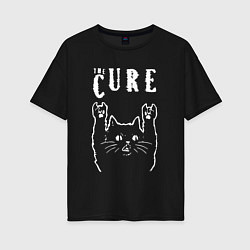 Футболка оверсайз женская The Cure рок кот, цвет: черный