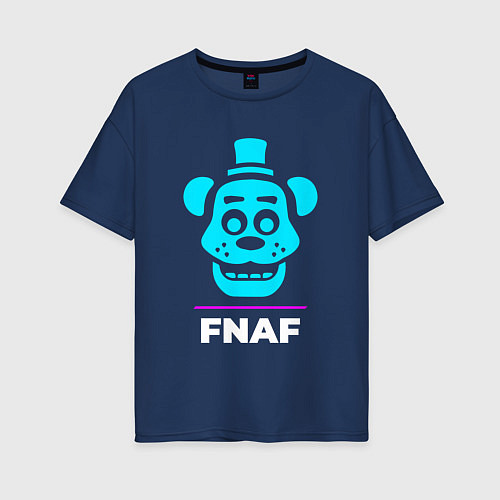 Женская футболка оверсайз Символ FNAF в неоновых цветах / Тёмно-синий – фото 1