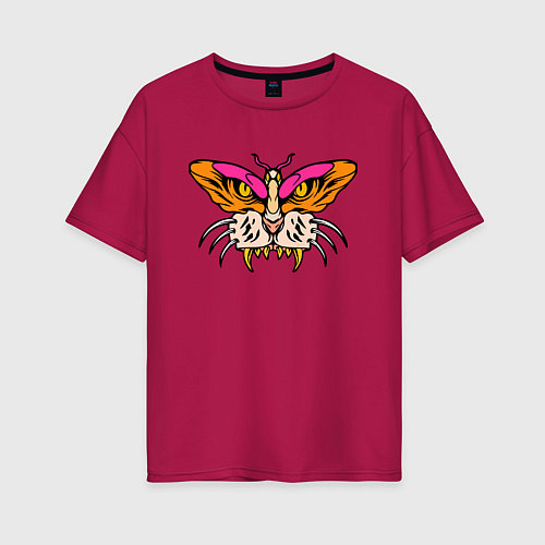 Женская футболка оверсайз Бабочка м морда тигра / Маджента – фото 1