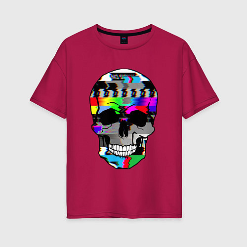Женская футболка оверсайз No signal - Skull Glitch / Маджента – фото 1