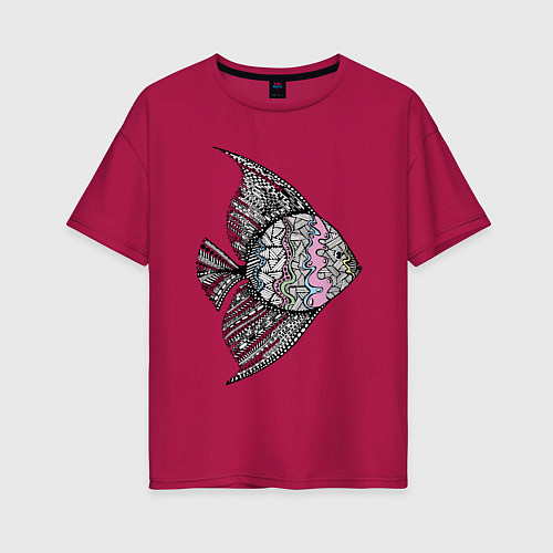Женская футболка оверсайз Тропическая рыба / Маджента – фото 1