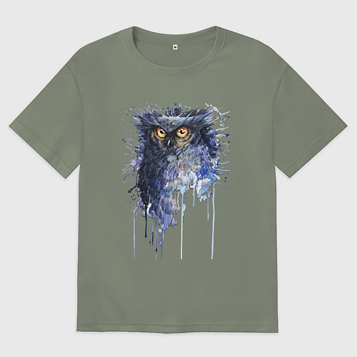 Женская футболка оверсайз Прикольная сова в акварельном рисунке / Авокадо – фото 1