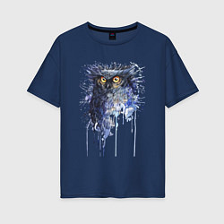 Женская футболка оверсайз Прикольная сова в акварельном рисунке