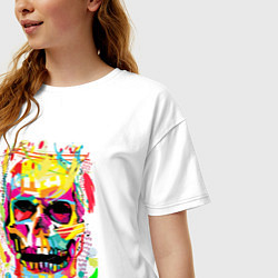 Футболка оверсайз женская Красочный стилизованный череп, цвет: белый — фото 2