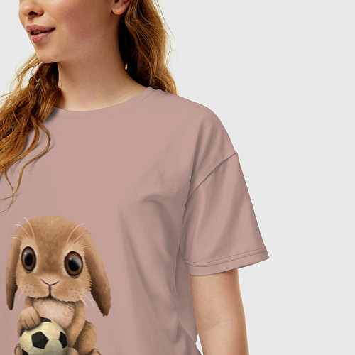 Женская футболка оверсайз Футбол - Кролик / Пыльно-розовый – фото 3