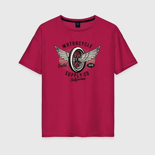 Женская футболка оверсайз Мото колесо с крыльями / Маджента – фото 1