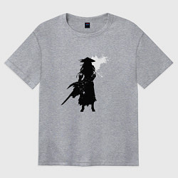 Футболка оверсайз женская Самурай и белая луна, цвет: меланж