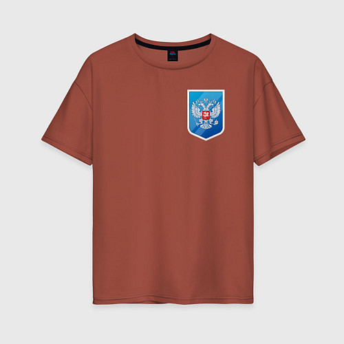 Женская футболка оверсайз Синий герб России / Кирпичный – фото 1