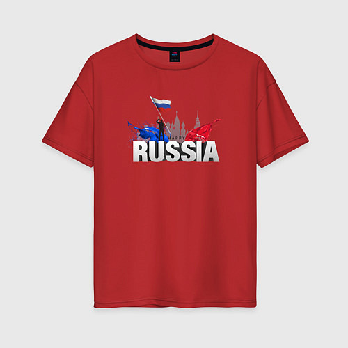 Женская футболка оверсайз Russia объемный текст / Красный – фото 1