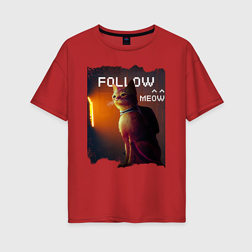 Женская футболка оверсайз STRAY FOLLOW MEOW / Красный – фото 1
