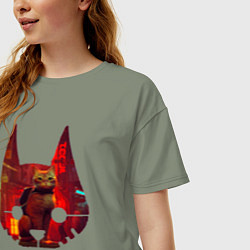 Футболка оверсайз женская Кот из игры Stray, цвет: авокадо — фото 2