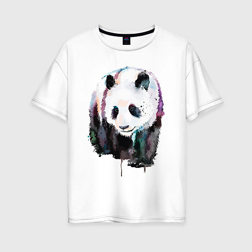 Женская футболка оверсайз Панда - акварель / Белый – фото 1