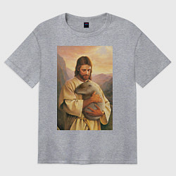 Женская футболка оверсайз Иисус и капибара