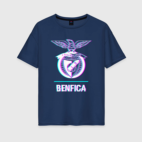 Женская футболка оверсайз Benfica FC в стиле glitch / Тёмно-синий – фото 1