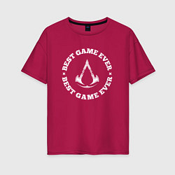 Футболка оверсайз женская Символ Assassins Creed и круглая надпись best game, цвет: маджента