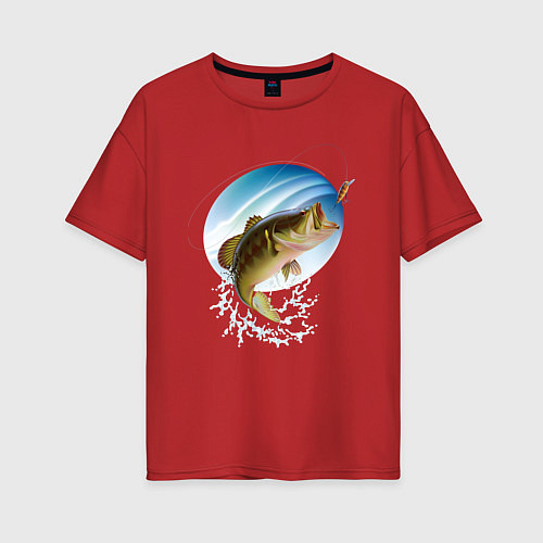 Женская футболка оверсайз Ловля окуня на блесну / Красный – фото 1