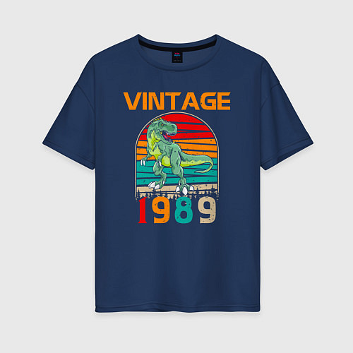 Женская футболка оверсайз Винтажный динозавр с 1989 года / Тёмно-синий – фото 1