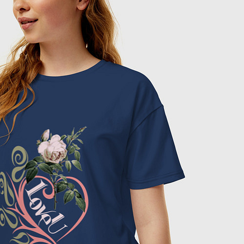 Женская футболка оверсайз Роза для любимой love u / Тёмно-синий – фото 3