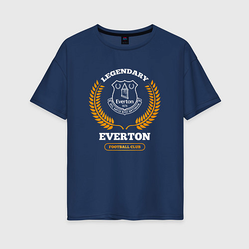 Женская футболка оверсайз Лого Everton и надпись legendary football club / Тёмно-синий – фото 1