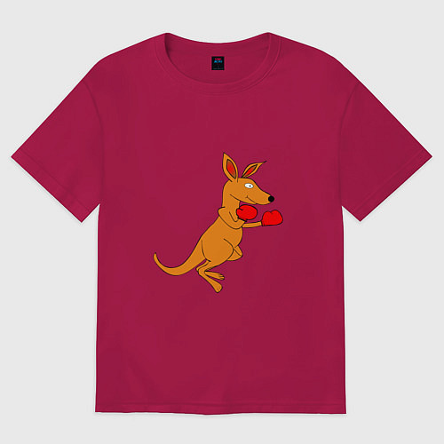 Женская футболка оверсайз Кенгуру занимается боксом / Маджента – фото 1