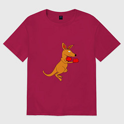 Футболка оверсайз женская Кенгуру занимается боксом, цвет: маджента