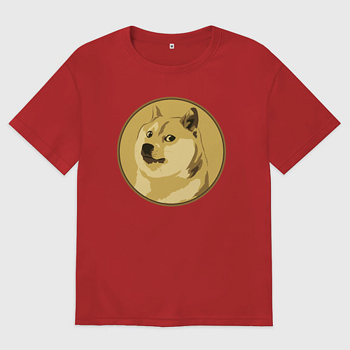 Женская футболка оверсайз Пёсик Доге в круге / Красный – фото 1