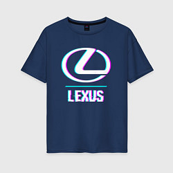 Футболка оверсайз женская Значок Lexus в стиле glitch, цвет: тёмно-синий