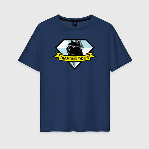 Женская футболка оверсайз Пёс Доге на логотипе / Тёмно-синий – фото 1