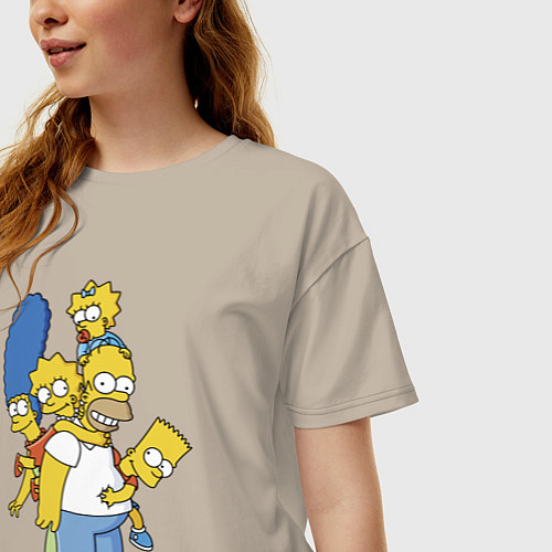 Женская футболка оверсайз Прикольная семейка Симпсонов / Миндальный – фото 3