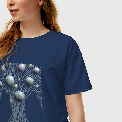Женская футболка оверсайз Абстрактное дерево со сферами / Тёмно-синий – фото 3