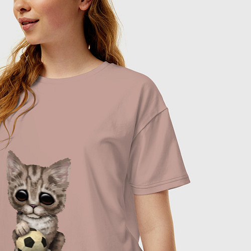 Женская футболка оверсайз Футбол - Котёнок / Пыльно-розовый – фото 3