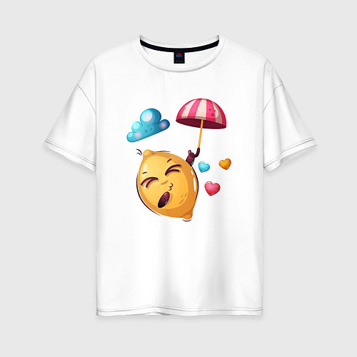 Женская футболка оверсайз Лимон летит под зонтом / Белый – фото 1