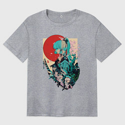 Футболка оверсайз женская Аяка самурай - Геншин Импакт, цвет: меланж