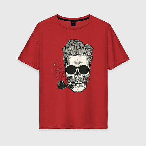 Женская футболка оверсайз Череп и сигара / Красный – фото 1