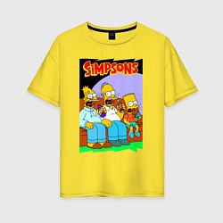 Футболка оверсайз женская Симпсоны мужики пялятся в ящик, цвет: желтый
