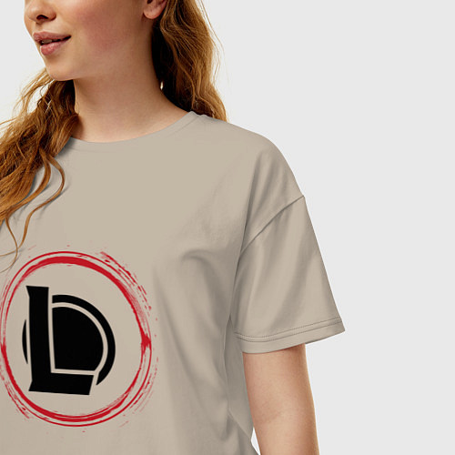 Женская футболка оверсайз Символ League of Legends и красная краска вокруг / Миндальный – фото 3