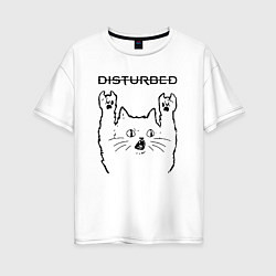 Футболка оверсайз женская Disturbed - rock cat, цвет: белый