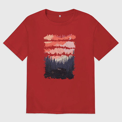 Женская футболка оверсайз Бездорожье и закат / Красный – фото 1