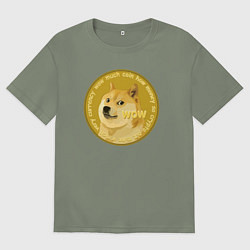 Футболка оверсайз женская Иронизирующая монета с Доге, цвет: авокадо