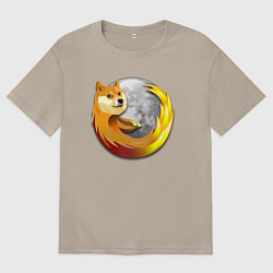 Футболка оверсайз женская Пёсик Доге охватывает планету, цвет: миндальный