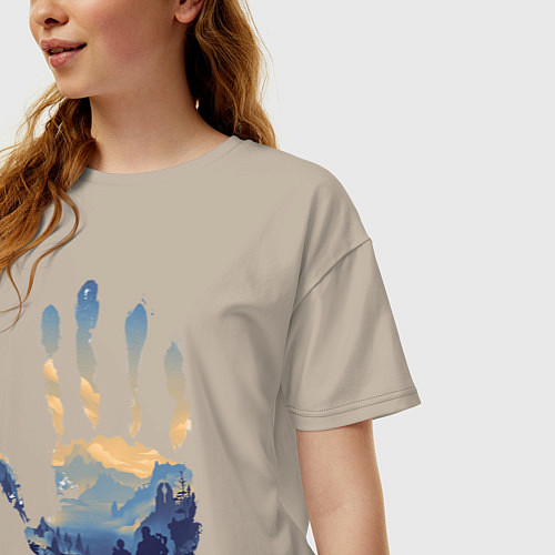 Женская футболка оверсайз Отпечаток ладони Кратоса / Миндальный – фото 3